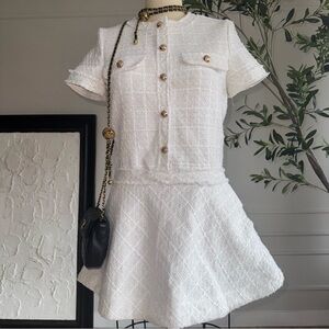 Elegant White Tweed Mini Dress